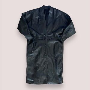 Vintage 100% Leather Maxi Duster Coat Women’s appx L Drop Shoulder